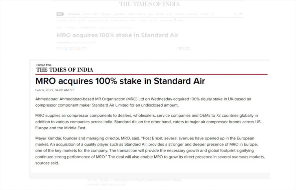 MRO acquires 100% stake in Standard Air